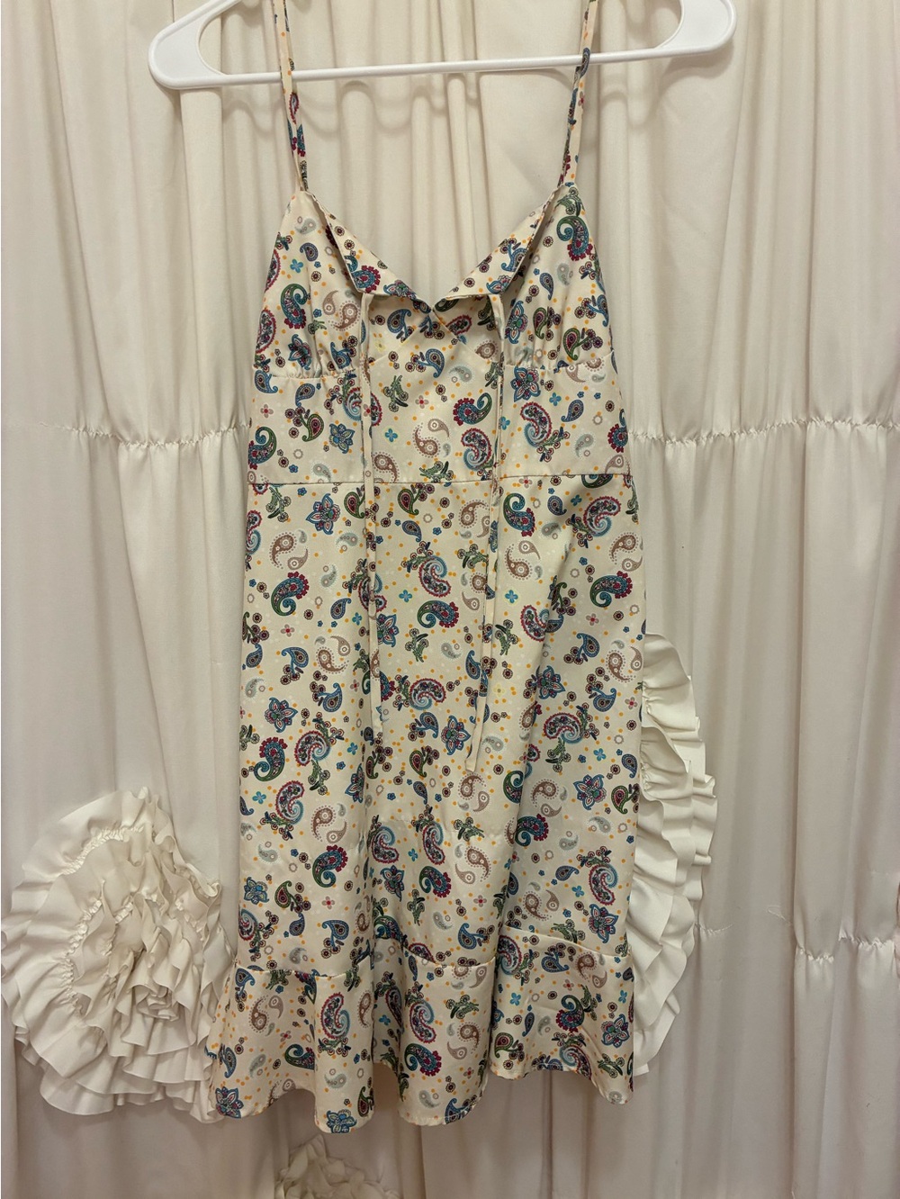 Cider Cream Paisley Print Slip Dress with Blue and Yellow Accents🌼
